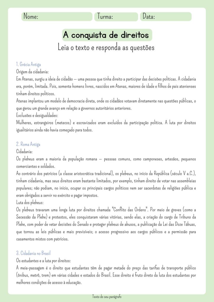 Atividade historia: Conquista de direitos 1