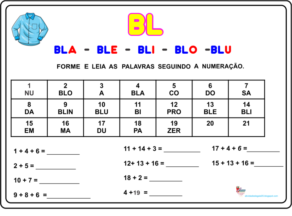 Atividade das silabas complexas 2º ano bl