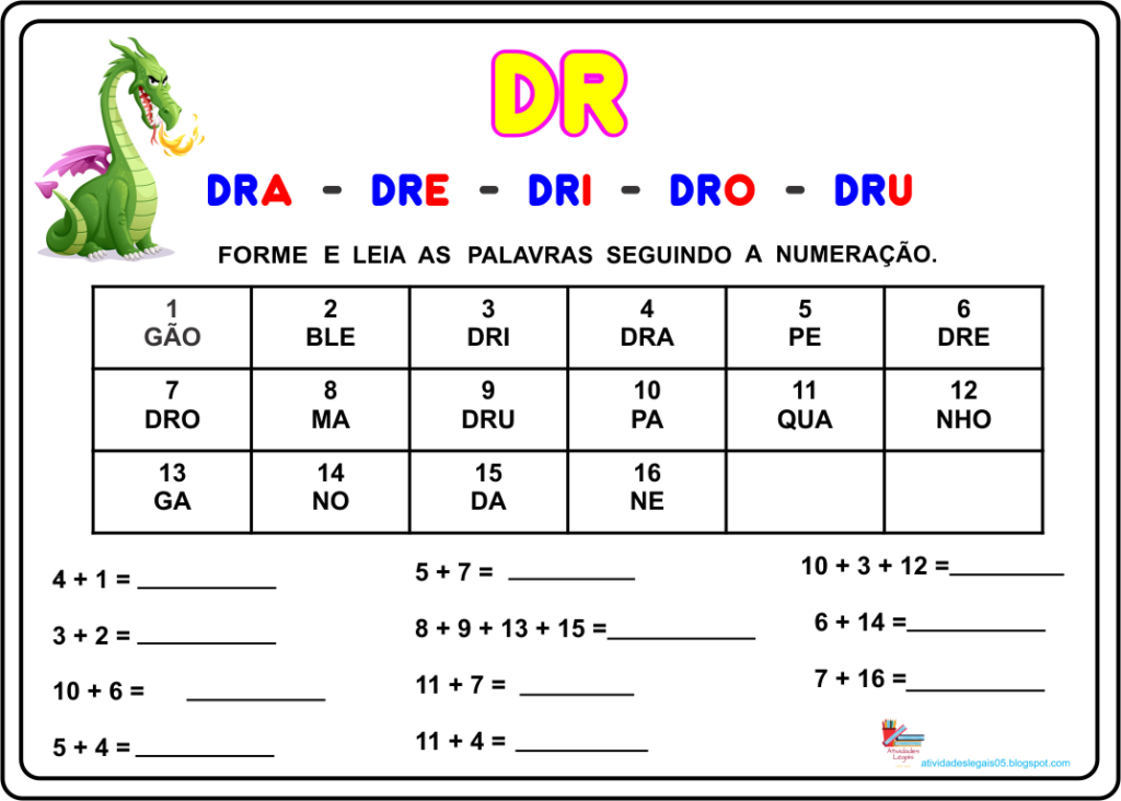 Atividade das silabas complexas 2º ano dr