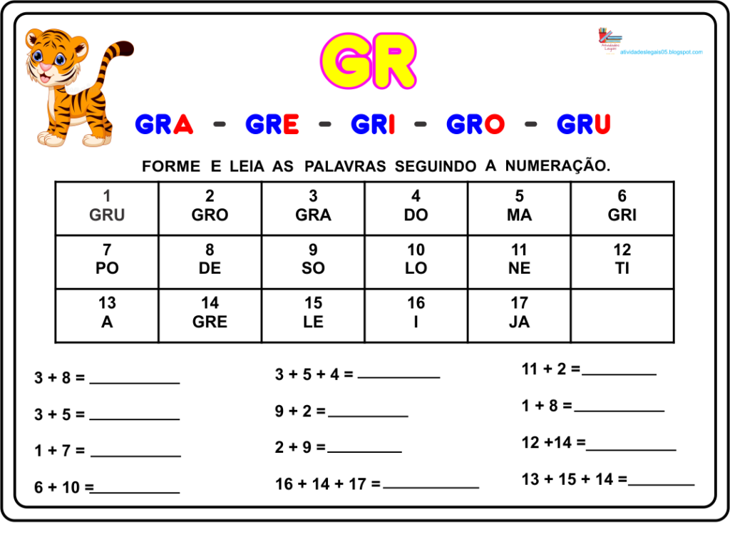 Atividade das silabas complexas 2º ano gr