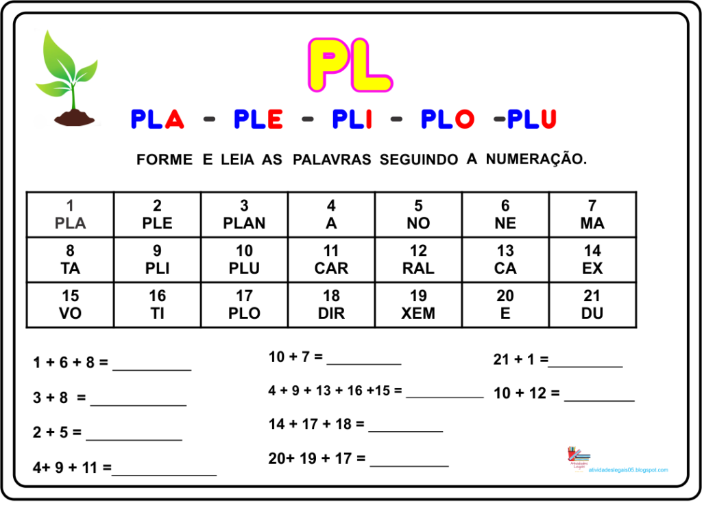 Atividade das silabas complexas 2º ano pl