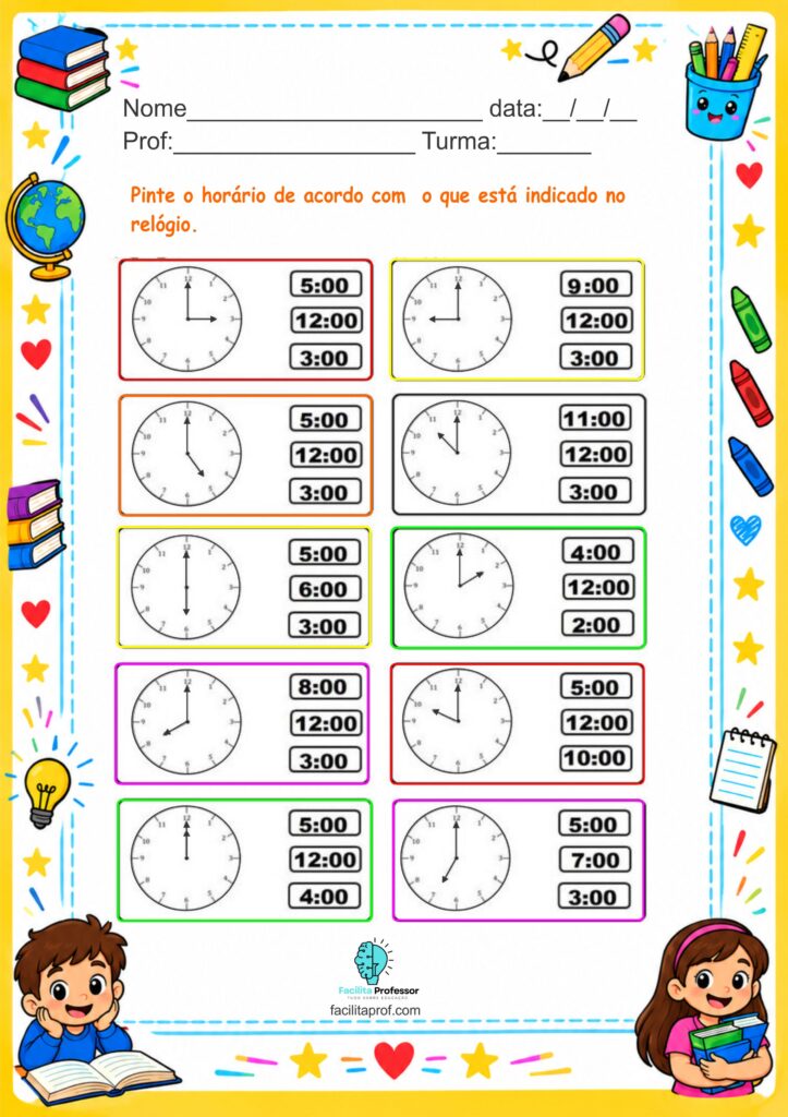 Atividade aprendendo as horas hora 1