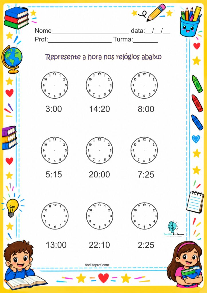 Atividade aprendendo as horas hora