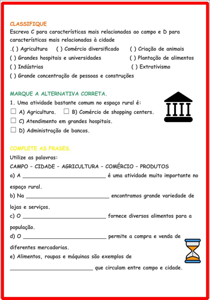 Atividade geografia "campo e cidade". 3º ano campo 2